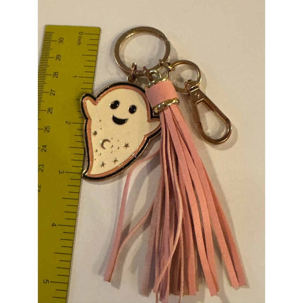 Pink Ghost Tassel Keychain Rose Gold Celestial Moon Star Bag Charm Halloween